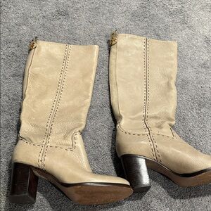 Tory Burch Cream Heeled Boots